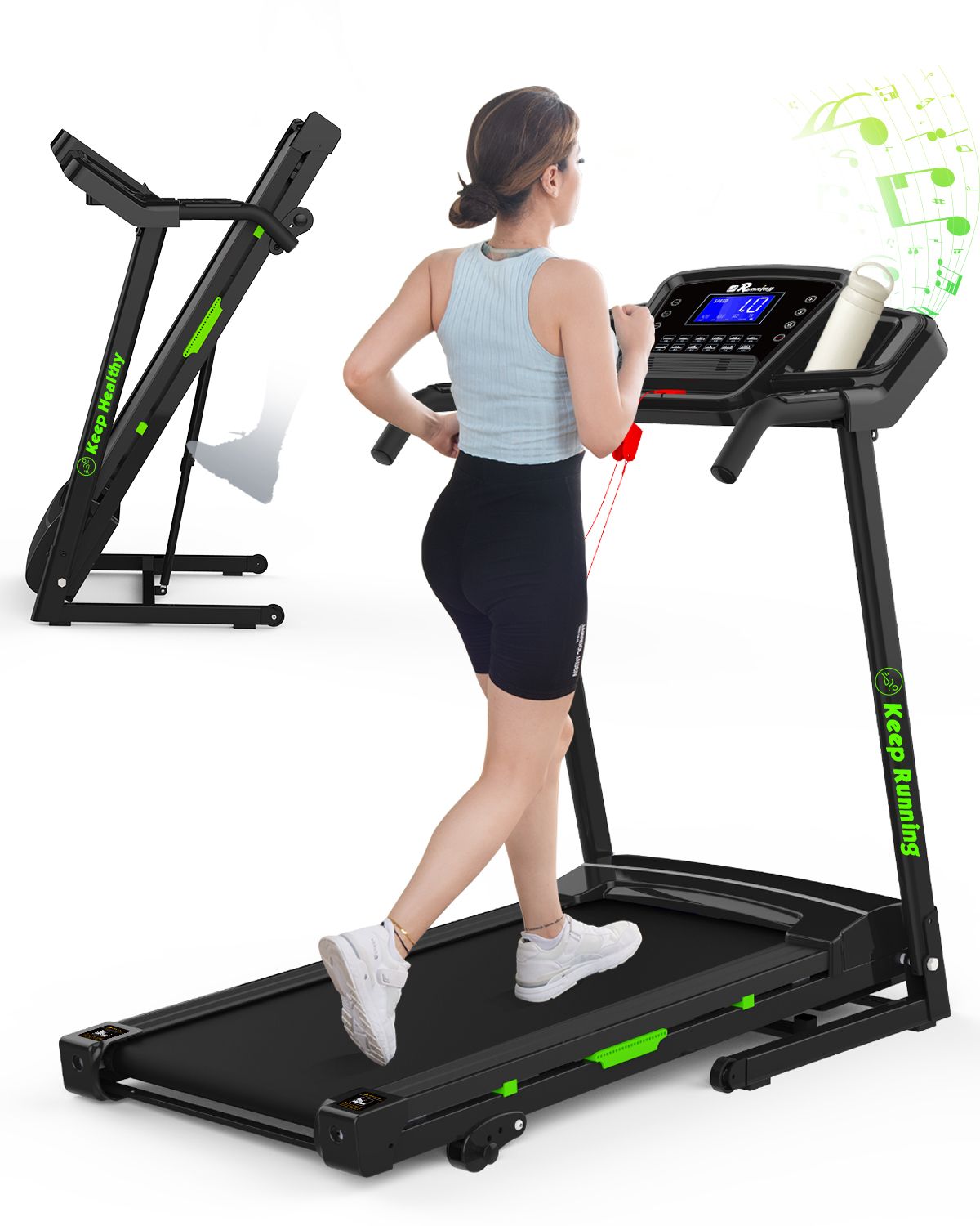 Treadmill, walking pad Treadmill, Treadmill for Home gym under desk Office, Portable Treadmill Under Desk office, 330LBS Weight Capacity Foldable Compact Treadmill with LED Display Easy Assembly Green