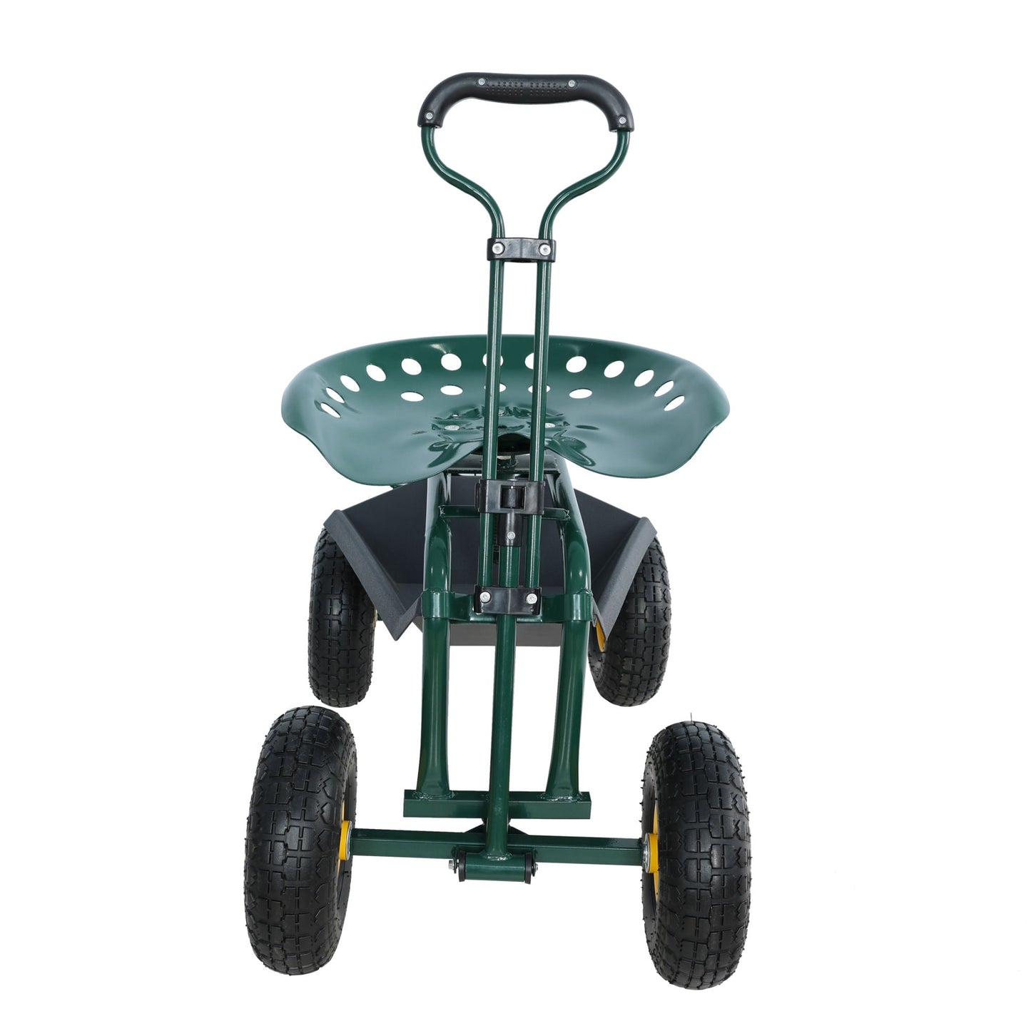 Garden trolley Rolling work chair with wheels, garden stool for planting, 360 degree swivel seat, station wagon scooter with steering handle and utility tray, for yard and outdoors, (green)