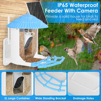 Solar Powered Smart Bird Feeder 2K Bird Watching Camera With PIR Motion AI Birds Species Identify Two-Way Audio Real-Time App Notification Capture Video Gift For Bird Lover