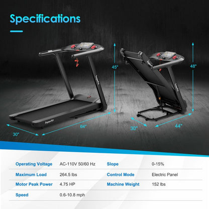 4.75HP Folding peloton Treadmill with Preset Programs Touch Screen Control