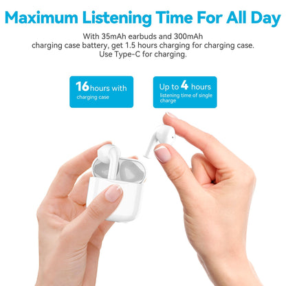 TWS Wireless Earbuds 5.0, 14.2mm HIFI Speaker Super mini design Touch Control in-Ear Headphones with Noise Reduction, Hi-Fi Stereo Audio, 15hours Type-C Quick Charging Case Waterproof