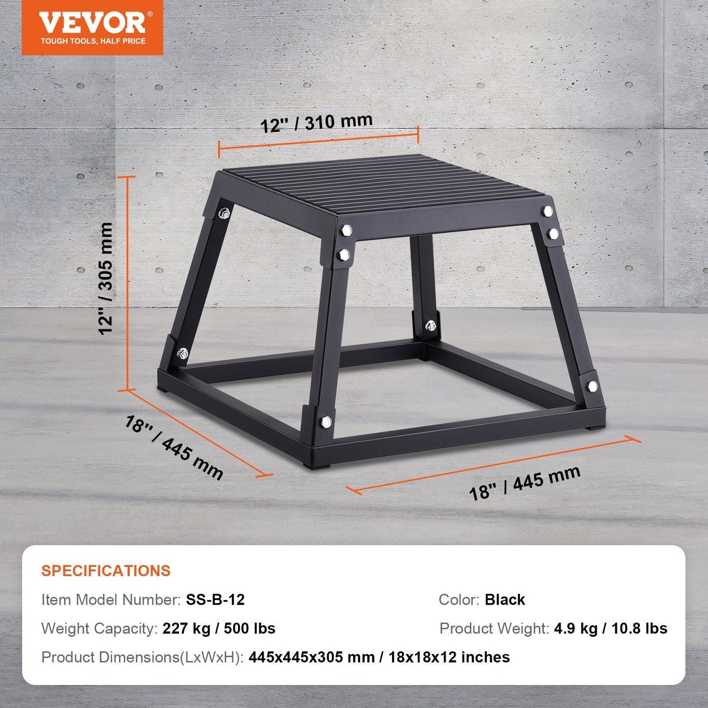 Steel 12 Inch Plyometric Jump Box for Agility Training - Anti-Slip Fitness Platform for Home Gym