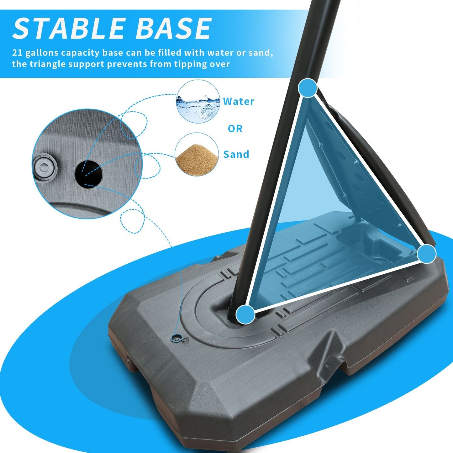 Portable Outdoor Basketball Hoop with Adjustable Height 7.5-10ft and 44 Inch Backboard