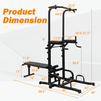 Power Tower with Bench Pull Up Tower Bar Dip Station Adjustable Height Dip Stand Heavy Duty Multi-Function Fitness Rack