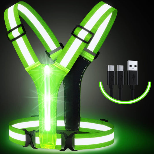 Led Light Running Vest Reflective, hi vis vest For Walking At Night, High Visibility Gear Rechargeable Adjustable for Runners Walkers Men and Women