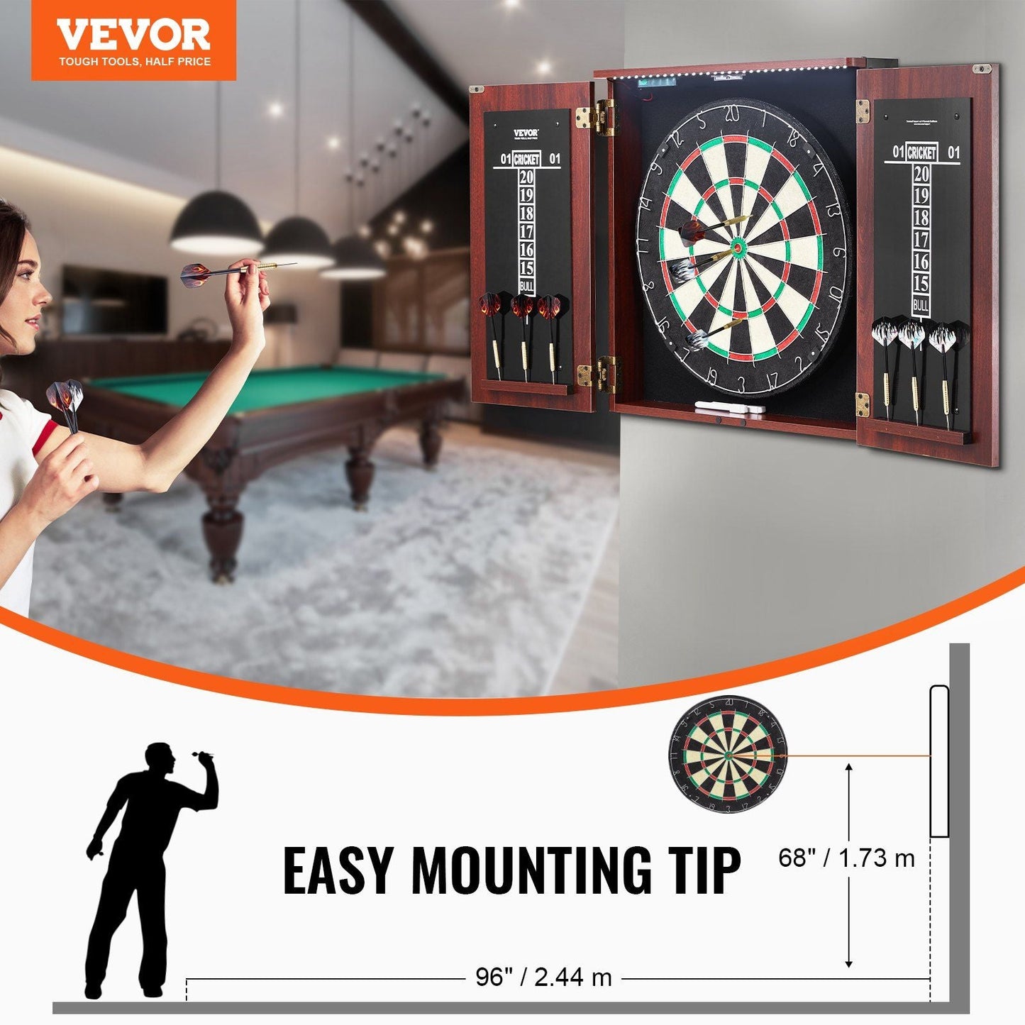 Dartboard and Cabinet Set Official Size Complete dart board Accessory Steel Tip Dart