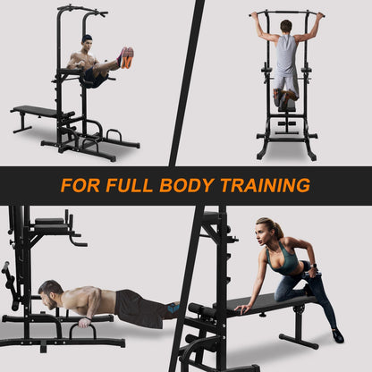 Power Tower with Bench Pull Up Tower Bar Dip Station Adjustable Height Dip Stand Heavy Duty Multi-Function Fitness Rack