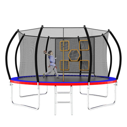 12FT Trampoline with Enclosure - Recreational Trampolines with Ladder, ASTM Approval Outdoor Trampoline for Kids