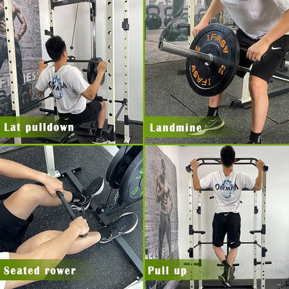 1000 lbs. capacity Green Multi-functional Power Cage, Home Adjustable Pullup Squat Rack Comprehensive Fitness Barbell Rack