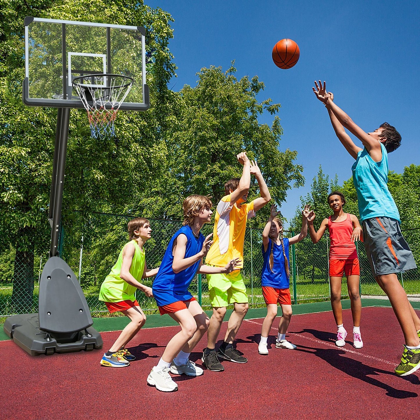 Versatile Portable Basketball Hoop - Height Adjustable 7.5 to 10ft with 44 Inch Backboard and Stable Base
