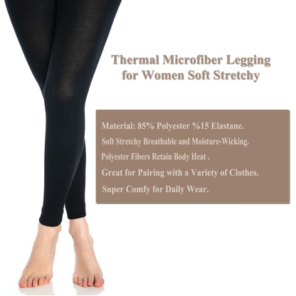 Black Thermal Leggings for Women Microfiber Soft Stretchy Full Winter seamless Warm Tight Leggings