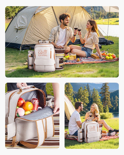 VEVOR Beach Picnic Backpack Bag for 4 Person with Cooler Compartment Blanket