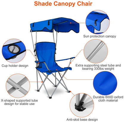 Portable Camping Chair with Adjustable Canopy - Lightweight Folding Design for Sunshade
