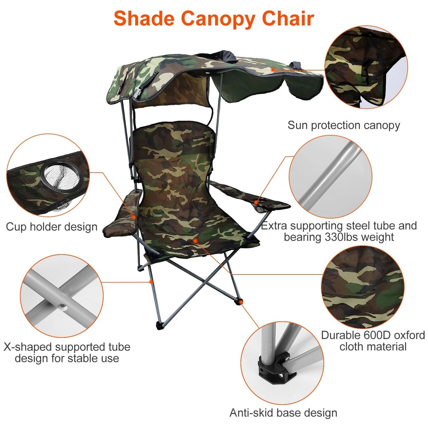 Portable Camping Chair with Adjustable Canopy - Lightweight Folding Design for Sunshade