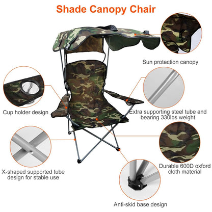 Portable Camping Chair with Adjustable Canopy - Lightweight Folding Design for Sunshade