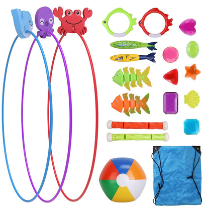 24PCS Kids Diving Pool Toys Set – Rings, Torpedoes, Volleyball