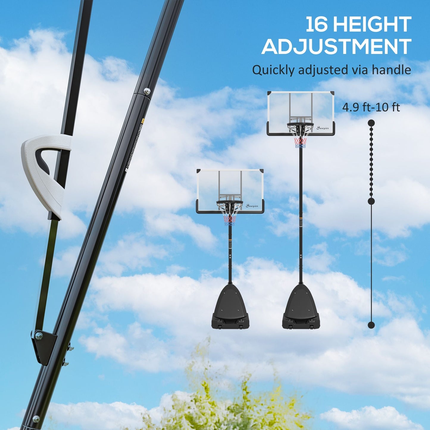 Freestanding Adjustable Basketball Hoop with 44" Shatterproof Backboard & Wheels