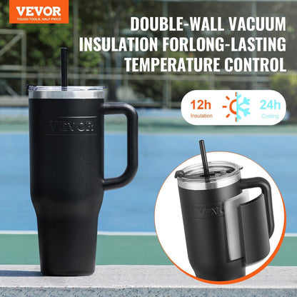 40 oz tumbler Insulated rambler Stainless Steel Coffee Cup Handheld Black