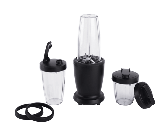300W Mainstays Blender Set: 10-Piece Package with 3 Jars & 2 Drinking Lids in Sleek Black