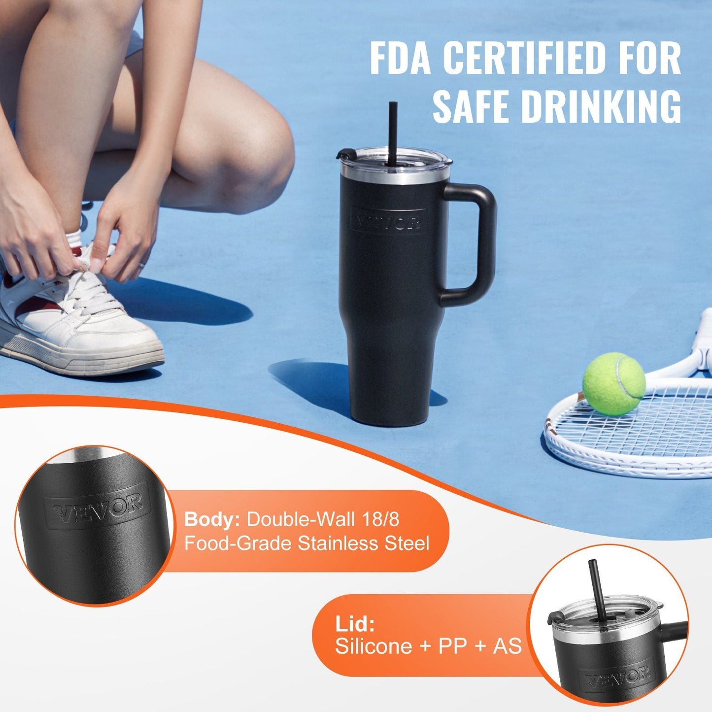 40 oz tumbler Insulated rambler Stainless Steel Coffee Cup Handheld Black