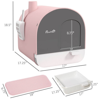Pink Covered Cat Litter Box with Odor Filter - Complete Privacy Kit with Tray, Scoop & Mat | Compact Hooded Litter House