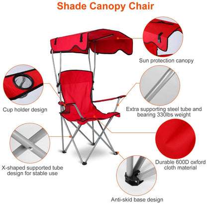 Portable Camping Chair with Adjustable Canopy - Lightweight Folding Design for Sunshade