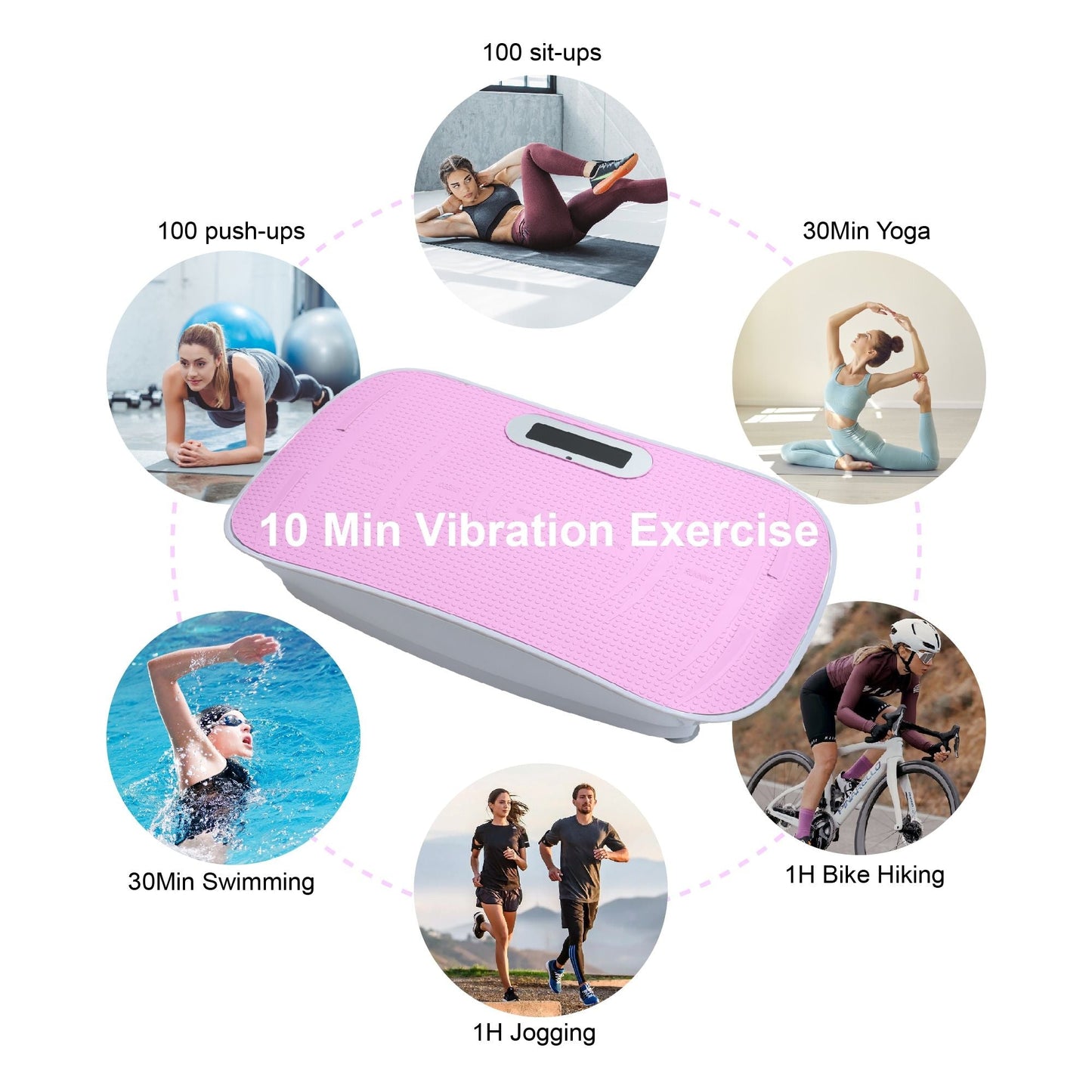 Full Body Vibration Plate Crazy Fitness Massage 10-Frequency Weight Loss & Fat Burner Shaking Machine For Unisex Pink