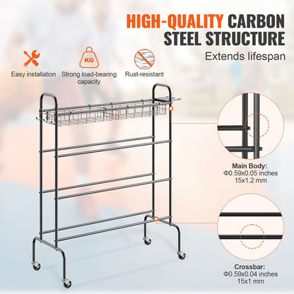 Rolling 4-Layer Basketball Rack with Wheels - Versatile Sports Equipment Holder