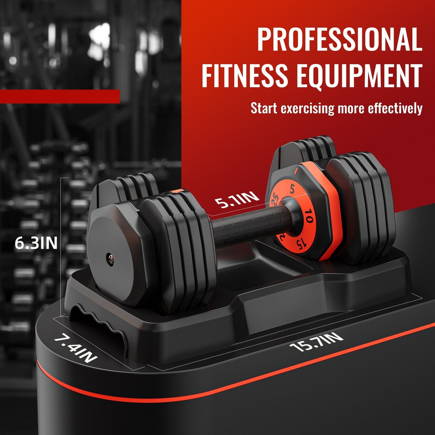 25LB 5 in 1 Single Adjustable Dumbbell Free Dumbbell Weight Adjust with Anti-Slip Metal Handle, Ideal for Full-Body Home Gym Workouts