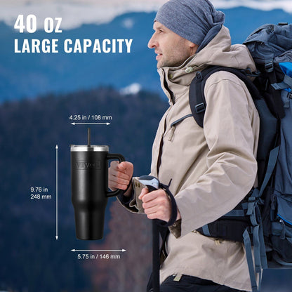 40 oz tumbler Insulated rambler Stainless Steel Coffee Cup Handheld Black