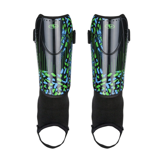 (2-Pack) XS Kids Soccer Shin Guards with Ankle Support – Durable Shell, Adjustable Straps, Black/Blue/Green