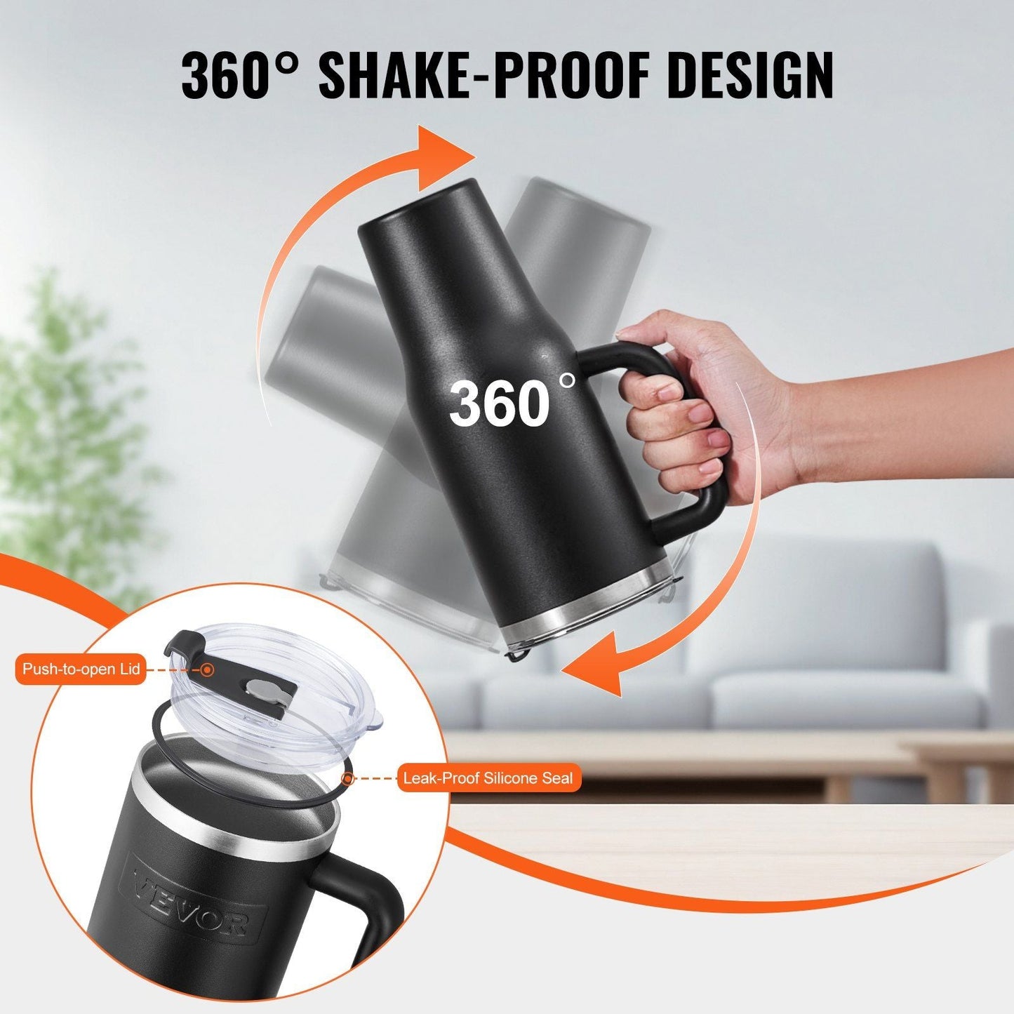 40 oz tumbler Insulated rambler Stainless Steel Coffee Cup Handheld Black