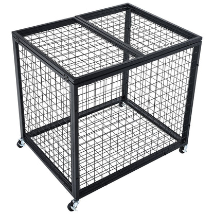 Heavy-Duty Sports Ball Storage Cart with Lockable Basketball Cage and Double Lids