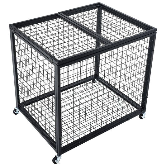 Heavy-Duty Sports Ball Storage Cart with Lockable Basketball Cage and Double Lids