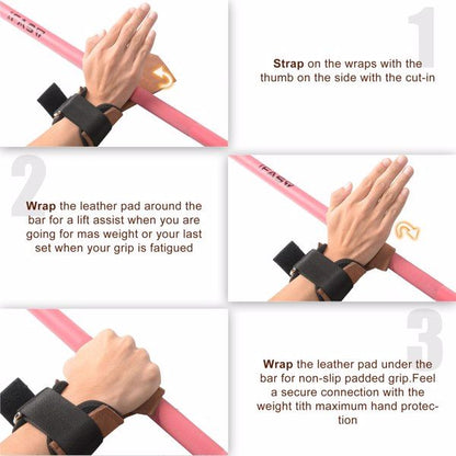 Wrist Straps - Weightlifting Hooks, Non-slip Cowhide Padded Workout Gloves for Men and Women Deadlift, Pull Up, Rows, Home Gym Power Training (Brown)