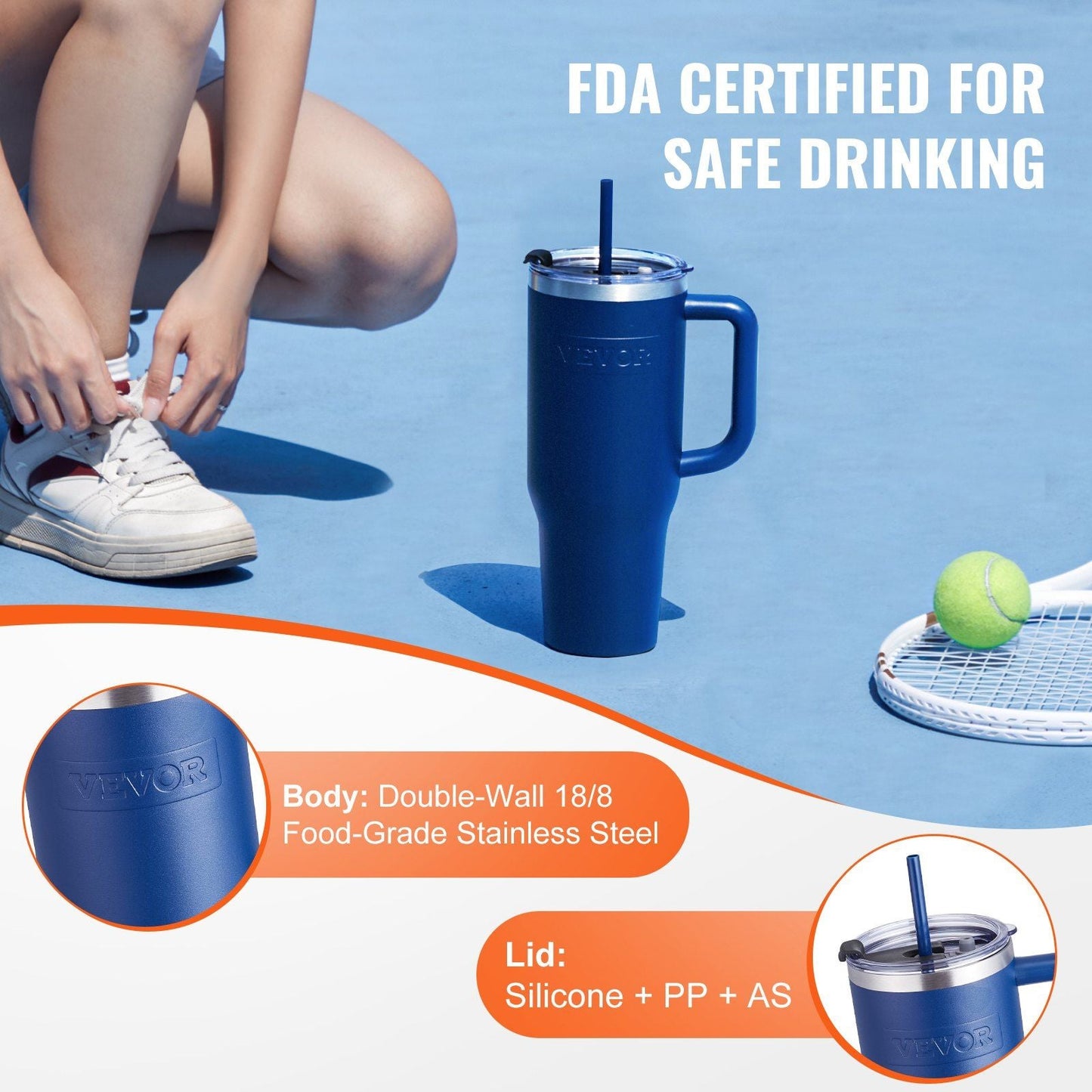 40 oz rambler Insulated tumbler Stainless Steel Coffee Cup Handheld Blue