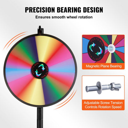 24-inch Prize Wheel, 14 Slots Spinning Wheel, Roulette Wheel with a Dry Erase and 2 Markers, Tabletop or Floor Standing