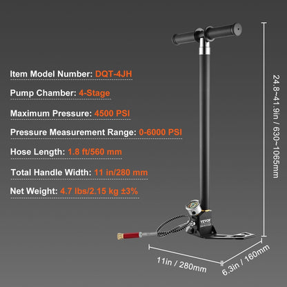 High Pressure PCP Hand Pump - 4500 PSI with Moisture Filter & Pressure Gauge for Airguns & Paintball