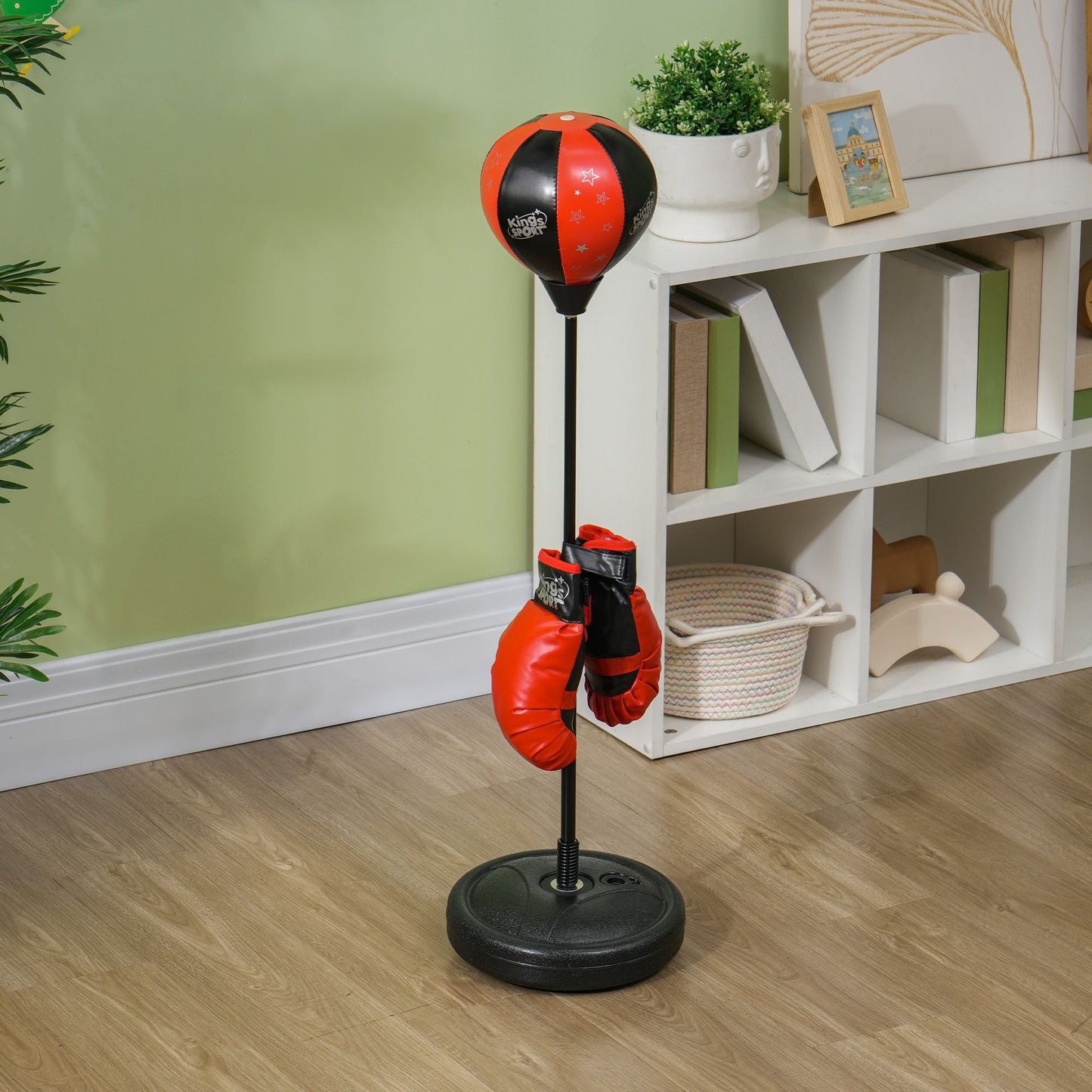 Qaba Punching Bag for Kids, Kids Punching Bag with Stand for 5-10 Years Old, Height Adjustable Kids Boxing Bag with Boxing Gloves, Kids Boxing Set for Boys & Girls, Red
