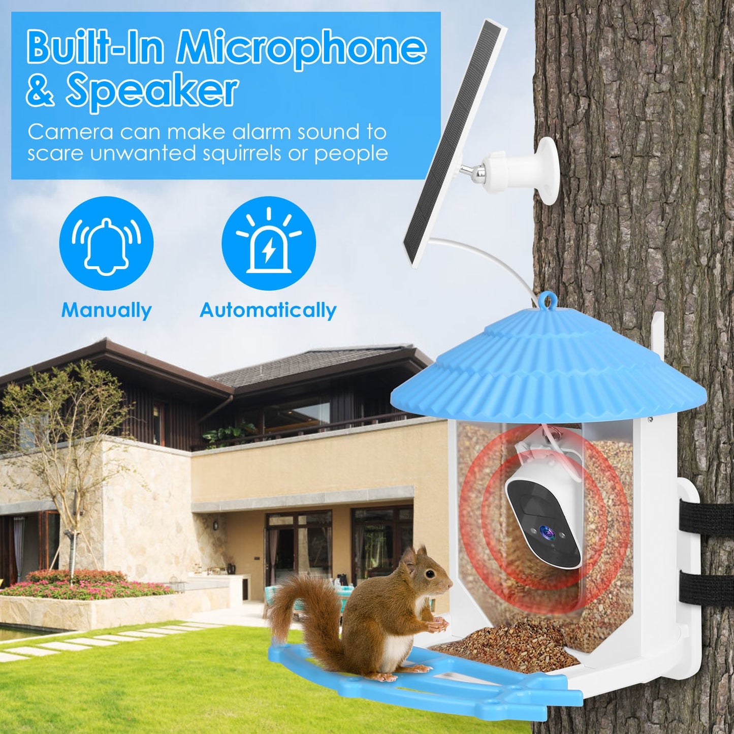 Solar Powered Smart Bird Feeder 2K Bird Watching Camera With PIR Motion AI Birds Species Identify Two-Way Audio Real-Time App Notification Capture Video Gift For Bird Lover