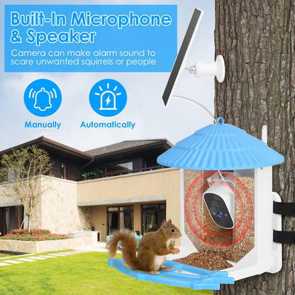 Solar Powered Smart Bird Feeder 2K Bird Watching Camera With PIR Motion AI Birds Species Identify Two-Way Audio Real-Time App Notification Capture Video Gift For Bird Lover
