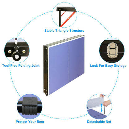 Tennis Table Foldable & Portable Ping Pong Table Set with Net and 2 Ping Pong Paddles for Indoor Outdoor Game