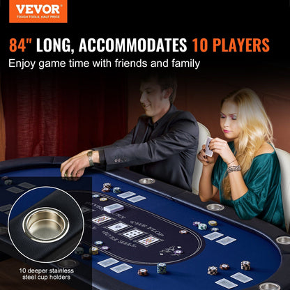 10 Player Foldable Poker Table, Blackjack Texas Holder Poker Table with Padded Rails and Stainless-Steel Cup Holders,