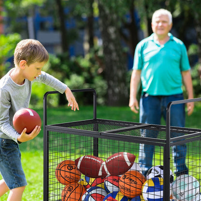 Heavy-Duty Lockable Sports Ball Storage Cart - Double Lid Organizer for Home and Gym