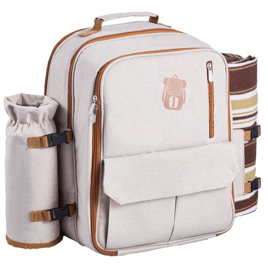 VEVOR Beach Picnic Backpack Bag for 4 Person with Cooler Compartment Blanket