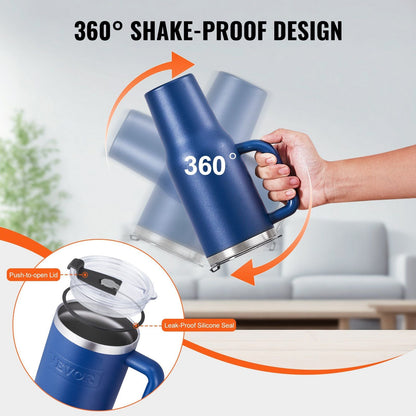 40 oz rambler Insulated tumbler Stainless Steel Coffee Cup Handheld Blue