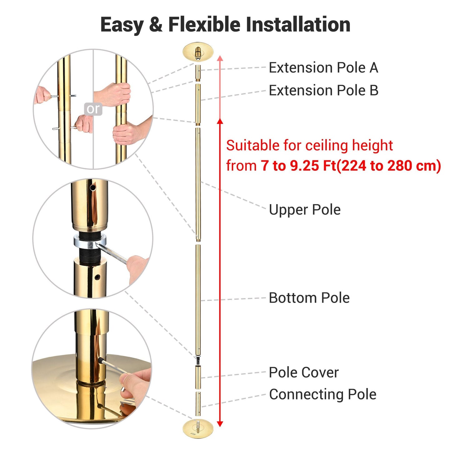 9.25FT Dance Pole, Golden stripper pole