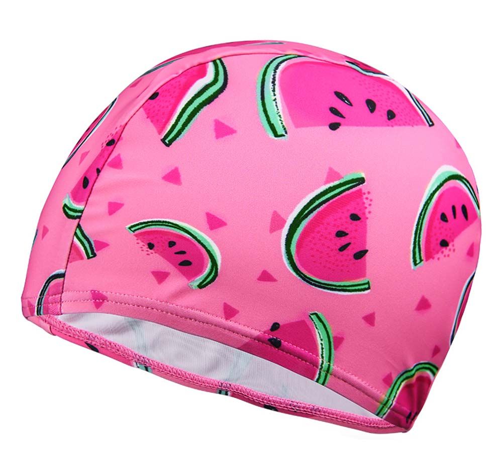 Kids Elastic Swim Caps Waterproof Swimming Cap, red watermelon, 2 Pack