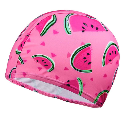 Kids Elastic Swim Caps Waterproof Swimming Cap, red watermelon, 2 Pack