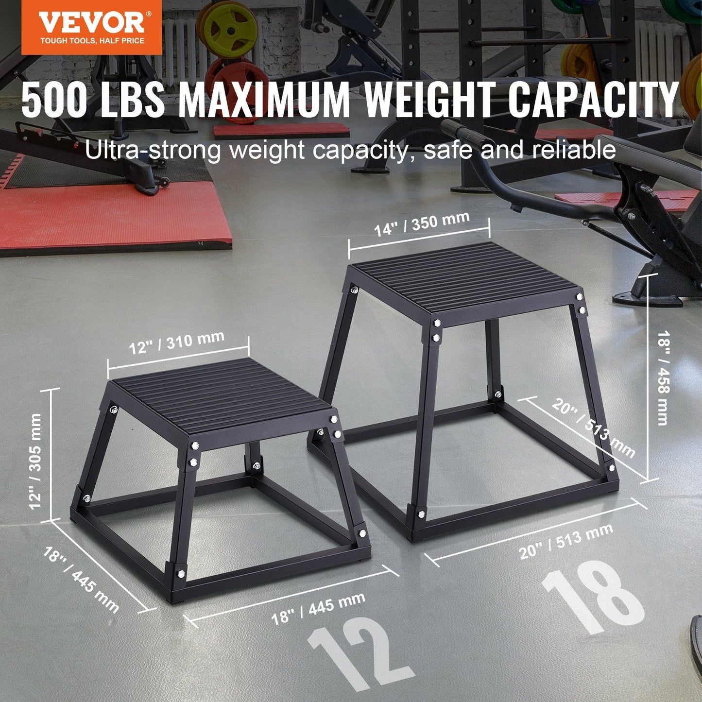 Steel 12 Inch Plyometric Jump Box for Agility Training - Anti-Slip Fitness Platform for Home Gym